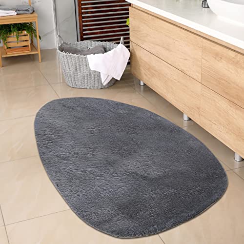 CARPETIA Ovaler Badezimmer Teppich angenehm weich – pflegleicht – in anthrazit, 60x100 cm Oval von CARPETIA
