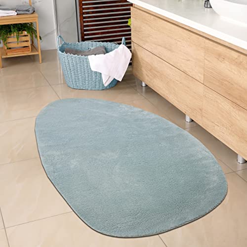 CARPETIA Ovaler Badezimmer Teppich angenehm weich – pflegleicht – in blau, 60x100 cm Oval von CARPETIA