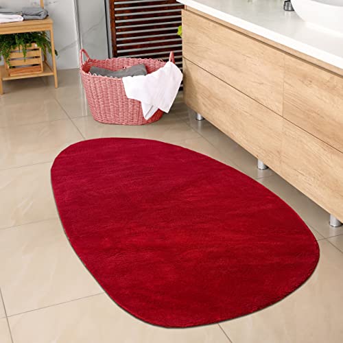 CARPETIA Ovaler Badezimmer Teppich angenehm weich – pflegleicht – in rot, 80x120 cm Oval von CARPETIA