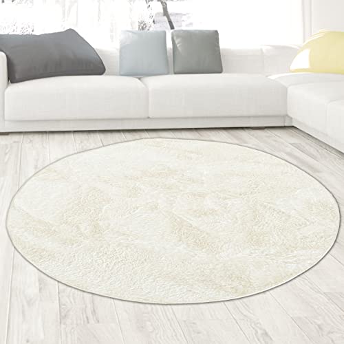 CARPETIA Pflegeleichter Kunstkaninchenfell Badezimmer Dekoteppich • schön weich • Creme, 117 cm rund von CARPETIA