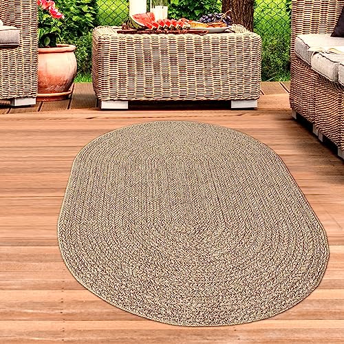 CARPETIA Robuster In- und Outdoor Teppich modern Jute Look wetterfest Balkon Terrasse Esszimmer 140x200 cm oval von CARPETIA