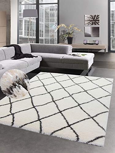 CARPETIA Shaggy Teppich Flokati Hochflor Rauten Creme grau Größe 160x230 cm von CARPETIA