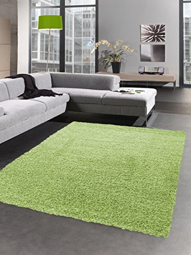 CARPETIA Shaggy Teppich Hochflor Langflor Bettvorleger Wohnzimmer Teppich Läufer Uni grün Größe 200 x 290 cm von CARPETIA