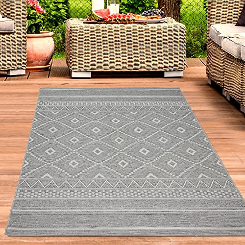 CARPETIA Sisal Teppich Indoor & Outdoor Terrasse Balkon Wohnzimmer Küche Zickzack Rauten Design in grau Größe 67x180 cm von CARPETIA