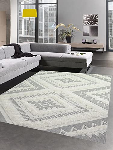 CARPETIA Sisalteppich Outdoor & Indoor Flur Diele Wintergarten Terrase Flauschiges Rautenmuster 3D Effekt in grau Creme Größe 80x150 cm von CARPETIA