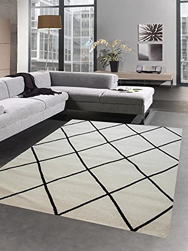 CARPETIA Skandinavischer Teppich Wohnzimmer Rautenmuster Schwarz Creme pflegeleicht Größe 240 x 340 cm CARPETIA Skandinavischer Teppich Wohnzimmer Rautenmuster Schwarz Creme pflegeleicht Größe 240 x 340 cm von CARPETIA