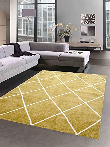CARPETIA Skandinavischer Teppich Wohnzimmer Rautenmuster Weiß Creme Gold pflegeleicht Größe 140x200 cm von CARPETIA