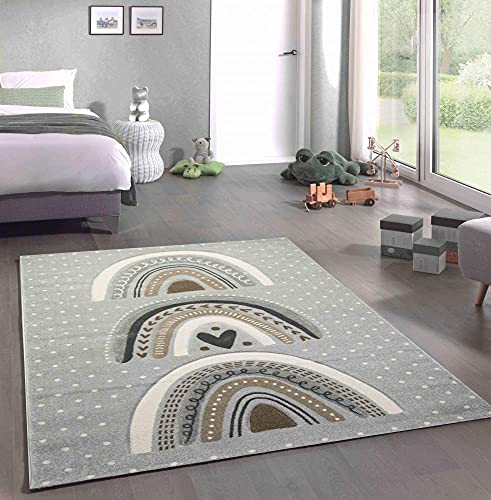 CARPETIA Spiel Teppich Kinderzimmer Regenbogen Herz Design gepunktet - braun grau Größe 160x230 cm von CARPETIA