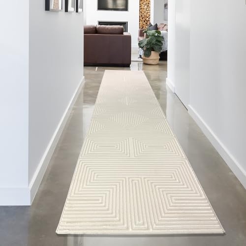 CARPETIA Teppich Flur Läufer lang Kurzflorteppich geometrisches Design Glanzeffekt modern edel pflegeleicht hell Creme 80 x 300 cm CARPETIA Teppich Flur Läufer lang Kurzflorteppich geometrisches Design Glanzeffekt modern edel pflegeleicht hell Creme 80 x 300 cm von CARPETIA