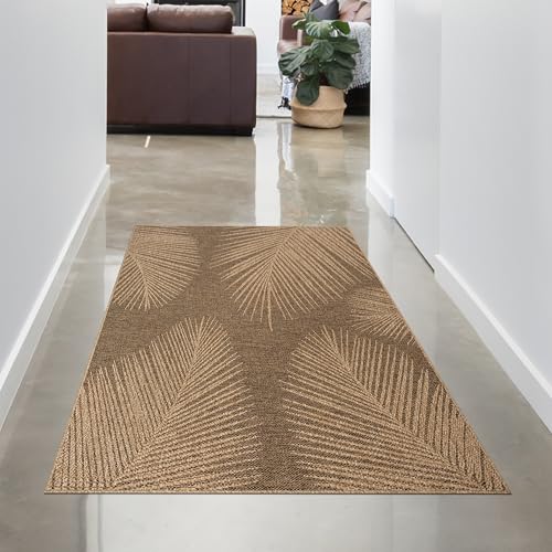 CARPETIA Teppich Gästezimmer Schlafzimmer Läufer Vorleger In- & Outdoorteppich wetterfest in zeitlosem Blättermuster in Beige Braun klein 60 x 90 cm von CARPETIA