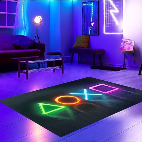 CARPETIA Teppich Gamer-Zone rutschfest Neon-Motiv pflegeleicht strapazierfähig saugroboterfreundlich Schlafzimmer Gaming-Setup langlebig Optik modernes Design in Schwarz & Neonfarben 50 x 120 cm von CARPETIA