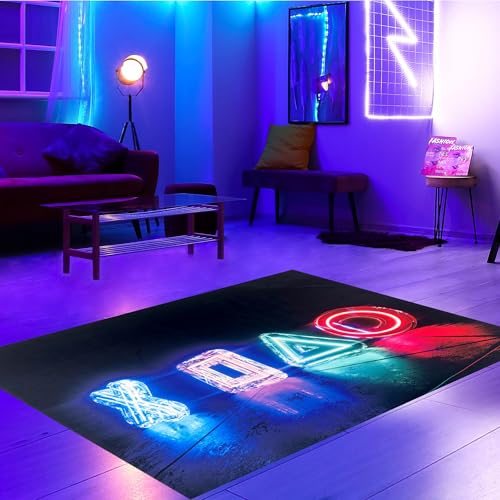 CARPETIA Teppich Gaming-Zimmer rutschfest Neon-Look pflegeleicht strapazierfähig saugrobotergeeignet Jugendzimmer Wohnzimmer stylisch modernes Dekor langlebig in Schwarz & Neonfarben 50 x 90 cm von CARPETIA