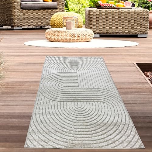 CARPETIA Teppich In- und Outdoorteppich Flurteppich Teppichläufer strapazierfähig wetterbeständig leicht zu pflegen dünn leicht Bogenmuster in Beige, 80 x 250 cm von CARPETIA