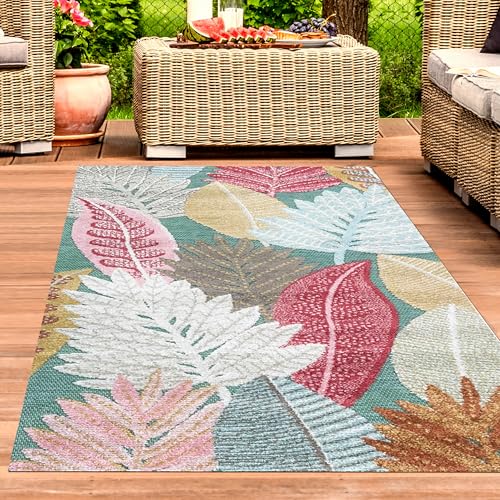 CARPETIA Balkon Teppich Blumen wetterfest Vintage Stil mit Kurzflor in Sisal Optik – Gästezimmer Büro Rot Blau 140 x 200 cm CARPETIA Balkon Teppich Blumen wetterfest Vintage Stil mit Kurzflor in Sisal Optik – Gästezimmer Büro Rot Blau 140 x 200 cm von CARPETIA