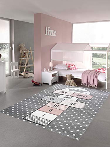 CARPETIA Teppich Kinderzimmer Hüpfspiel Muster rosa grau Größe 120x170 cm von CARPETIA