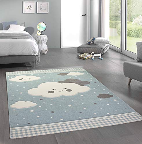 CARPETIA Teppich Kinderzimmer Kinderteppich Wolken blau Größe 120 cm Rund von CARPETIA