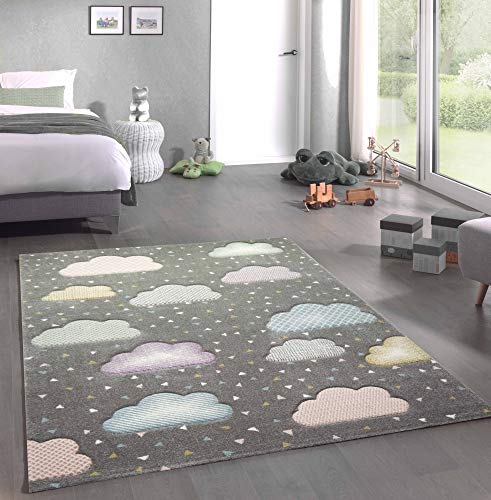 CARPETIA Teppich Kinderzimmer Kinderteppich Wolken grau rosa blau Größe 80x150 cm von CARPETIA