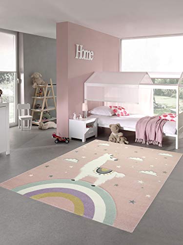 CARPETIA Teppich Kinderzimmer Mädchen Kinderteppich Lama Einhorn rosa Größe 200 x 290 cm von CARPETIA