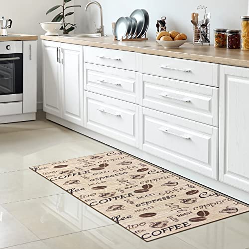 CARPETIA Teppich Küche Küchenteppich Küchenläufer Coffee Cafe Cappucino antirutsch abwaschbar beige braun 67 x 180 cm von CARPETIA