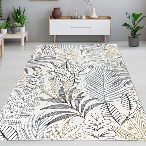 CARPETIA Teppich Kurzflorteppich Wohnzimmer Schlafzimmer Blätterdesign mit Glanzoptik modern strapazierfähig Creme 200 x 290 cm von CARPETIA