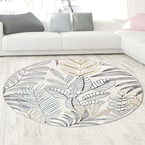 CARPETIA Teppich Kurzflorteppich Wohnzimmer Schlafzimmer Blätterdesign mit Glanzoptik modern strapazierfähig Creme Rund 160 cm Rund CARPETIA Teppich Kurzflorteppich Wohnzimmer Schlafzimmer Blätterdesign mit Glanzoptik modern strapazierfähig Creme Rund 160 cm Rund von CARPETIA