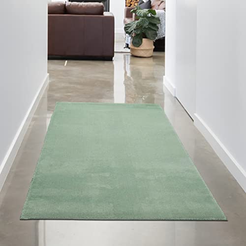 CARPETIA Teppich Läufer Eingangsbereich Brücke Gang rutschfest weich mit modernem Uni-Design in Grün 60 x 110 cm von CARPETIA