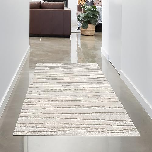 CARPETIA Teppich Läufer Flurläufer Diele Garderobe Designer Kurzflor-Teppich Hoch Tief Effekt modern abstraktes Muster weich pflegeleicht einfarbig Uni Creme kurz 80x150 cm von CARPETIA