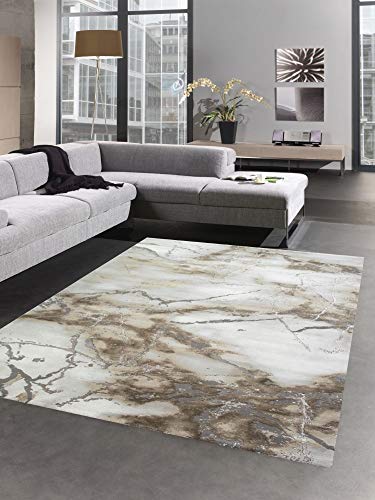 CARPETIA Teppich Marmor Muster mit Glanzfasern braun beige Silber Größe 120x170 cm von CARPETIA