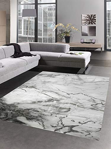 CARPETIA Teppich Marmor Muster mit Glanzfasern grau Silber Größe 80 x 300 cm von CARPETIA
