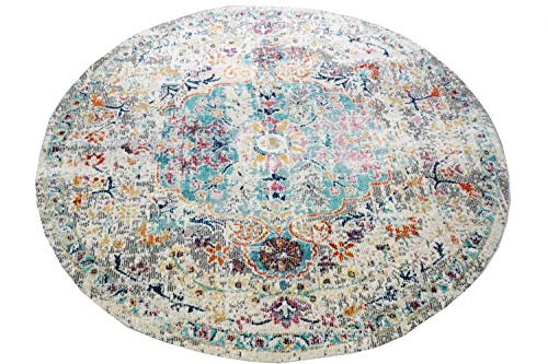 CARPETIA Teppich Outdoor Orientteppich Ornamente Wohnzimmerteppich Vintage in grau blau Größe 160 cm Rund von CARPETIA