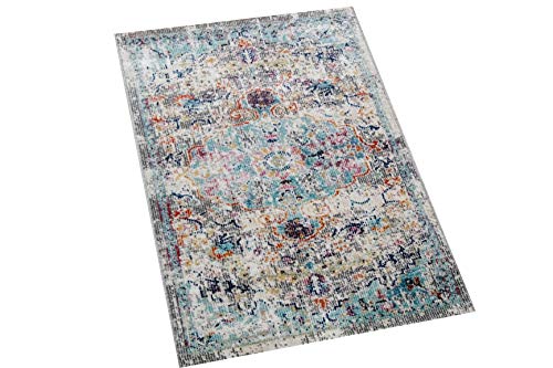 CARPETIA Teppich Outdoor Orientteppich Ornamente Wohnzimmerteppich Vintage in grau blau Größe 60x110 cm von CARPETIA