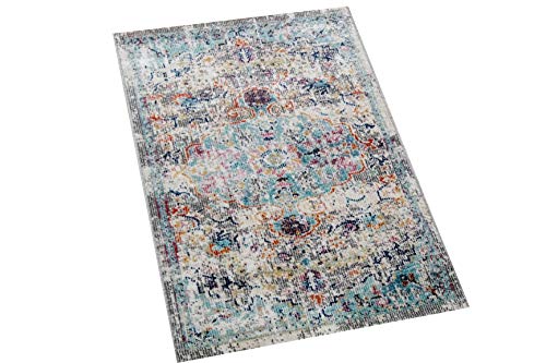 CARPETIA Teppich Outdoor Orientteppich Ornamente Wohnzimmerteppich Vintage in grau blau Größe 80x150 cm von CARPETIA