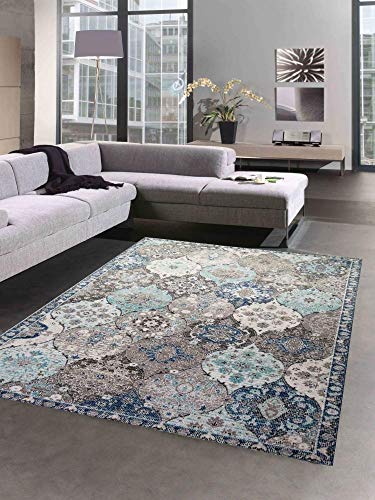 CARPETIA Teppich Outdoor Orientteppich Wohnzimmerteppich Ornamente in grau blau Größe 160x230 cm von CARPETIA