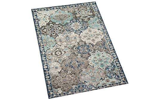 CARPETIA Teppich Outdoor Orientteppich Wohnzimmerteppich Ornamente in grau blau Größe 80x150 cm von CARPETIA