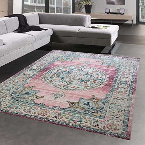 CARPETIA Teppich Outdoor Orientteppich Wohnzimmerteppich Ornamente in rosa Größe 200 x 290 cm von CARPETIA