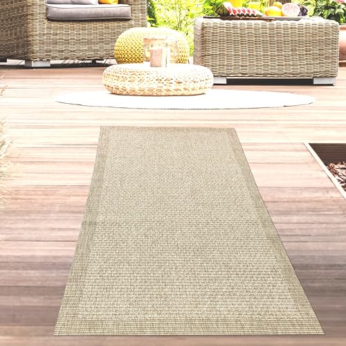 CARPETIA Teppich Outdoor Wohnzimmer Läufer Flur Terasse Garten strapazierfähig leicht zu pflegen mit einfarbigem Muster in Beige, 80 x 150 cm von CARPETIA
