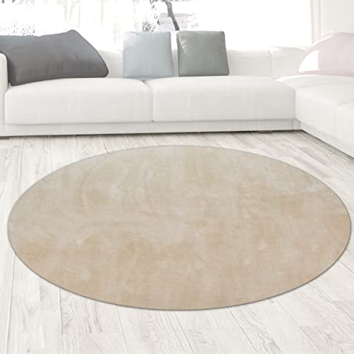 CARPETIA Teppich Shaggy Flokati Badezimmer waschbar in beige Größe 120 cm Rund von CARPETIA