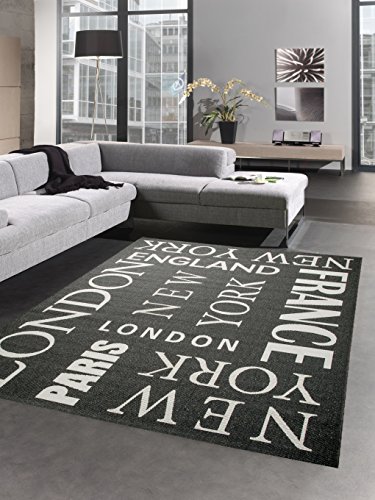 CARPETIA Teppich Sisal Optik Küchenläufer City New York London Paris schwarz Weiss Größe 160x220 cm von CARPETIA
