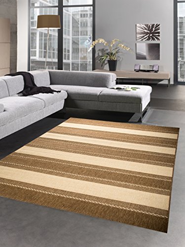 CARPETIA Teppich Sisal Optik Küchenläufer Küchenteppich Streifen beige braun Größe 160x220 cm von CARPETIA