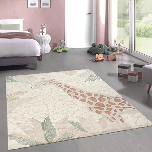 CARPETIA Teppich Spielteppich Kinderzimmer flauschig pflegeleicht strapazierfähig Giraffe Natur Creme grün, 120 x 170 cm CARPETIA Teppich Spielteppich Kinderzimmer flauschig pflegeleicht strapazierfähig Giraffe Natur Creme grün, 120 x 170 cm von CARPETIA