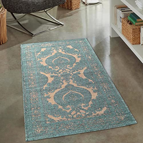 CARPETIA Teppich Vorleger Schrank Orientalisches Muster Ornamente Pflegeleicht Schmutzabweisend | Petrol Gold, 80 x 150 cm CARPETIA Teppich Vorleger Schrank Orientalisches Muster Ornamente Pflegeleicht Schmutzabweisend | Petrol Gold, 80 x 150 cm von CARPETIA