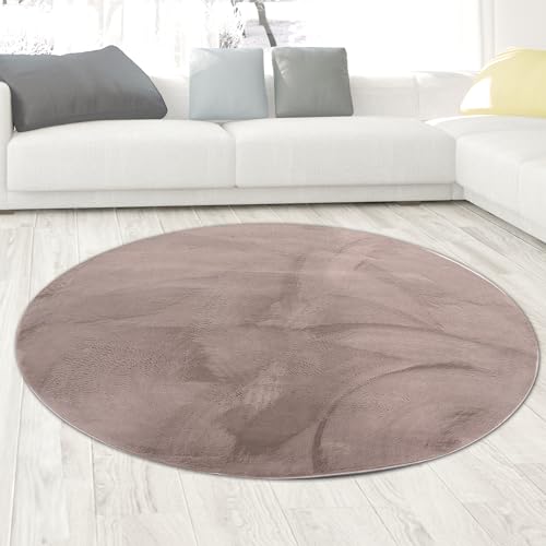 CARPETIA Teppich Wohn- und Schlafbereich Moderner Kurzflorteppich Felloptik samtweich angenehm mit leichtem Glanz pflegeleicht modern einfarbig Taupe 140 cm rund CARPETIA Teppich Wohn- und Schlafbereich Moderner Kurzflorteppich Felloptik samtweich angenehm mit leichtem Glanz pflegeleicht modern einfarbig Taupe 140 cm rund von CARPETIA