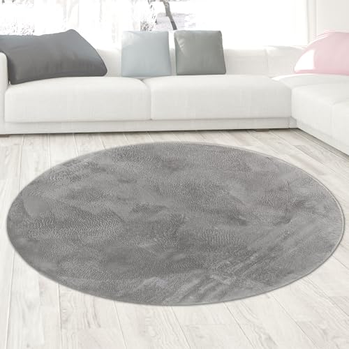 CARPETIA Teppich Wohn- und Schlafbereich Moderner Kurzflorteppich Felloptik samtweich angenehm mit leichtem Glanz pflegeleicht modern einfarbig anthrazit 160 cm rund CARPETIA Teppich Wohn- und Schlafbereich Moderner Kurzflorteppich Felloptik samtweich angenehm mit leichtem Glanz pflegeleicht modern einfarbig anthrazit 160 cm rund von CARPETIA