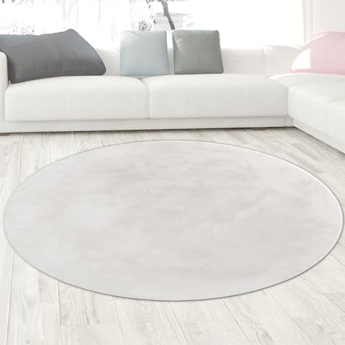 CARPETIA Teppich Wohn- und Schlafbereich Moderner Kurzflorteppich Felloptik samtweich angenehm mit leichtem Glanz pflegeleicht modern einfarbig weiß 120 cm rund CARPETIA Teppich Wohn- und Schlafbereich Moderner Kurzflorteppich Felloptik samtweich angenehm mit leichtem Glanz pflegeleicht modern einfarbig weiß 120 cm rund von CARPETIA