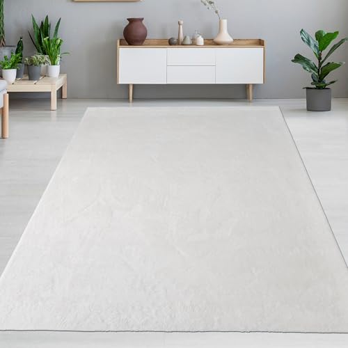 CARPETIA Teppich Wohn- und Schlafbereich Moderner Kurzflorteppich Felloptik samtweich angenehm mit leichtem Glanz pflegeleicht modern einfarbig weiß 140 x 200 cm CARPETIA Teppich Wohn- und Schlafbereich Moderner Kurzflorteppich Felloptik samtweich angenehm mit leichtem Glanz pflegeleicht modern einfarbig weiß 140 x 200 cm von CARPETIA