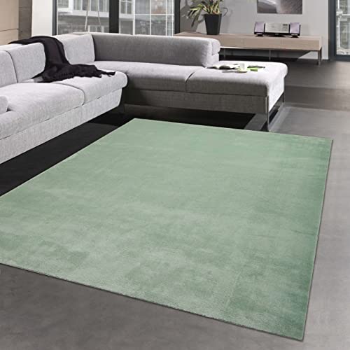 CARPETIA Teppich Wohnzimmer Badezimmer Esszimmer rutschfest Shaggy mit edlem Uni-Design in Grün 160 x 220 cm von CARPETIA
