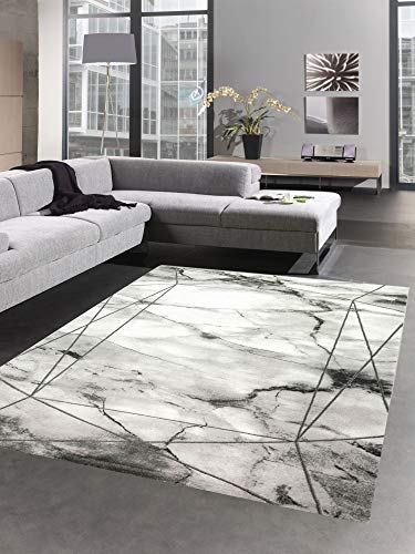 CARPETIA Teppich Wohnzimmer Designerteppich Marmor Optik mit Glanzfasern in grau Größe 80x150 cm von CARPETIA