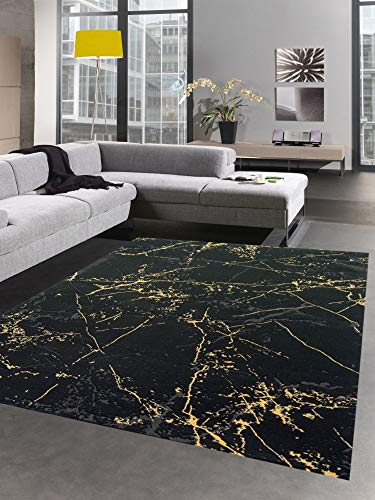 CARPETIA Teppich Wohnzimmer Designerteppich Marmor Optik schwarz Gold Größe 120x170 cm von CARPETIA