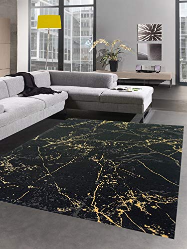 CARPETIA Teppich Wohnzimmer Designerteppich Marmor Optik schwarz Gold Größe 200 x 290 cm von CARPETIA