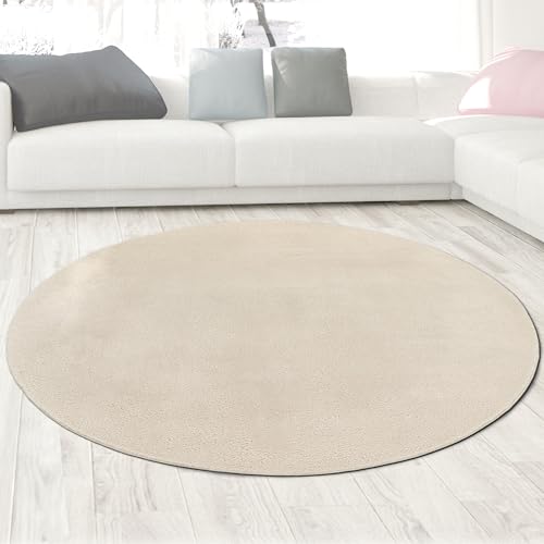 CARPETIA Teppich Wohnzimmer Esszimmer Schlafzimmer hell weich pflegeleicht zeitlos hochwertig kompatibel mit Bodenerwärmung wohnlich designstark vielseitig Creme 160 cm Rund von CARPETIA